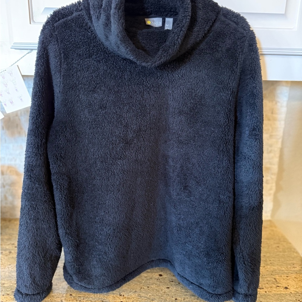 Zella Black Fleece Cowl Neck Sweater